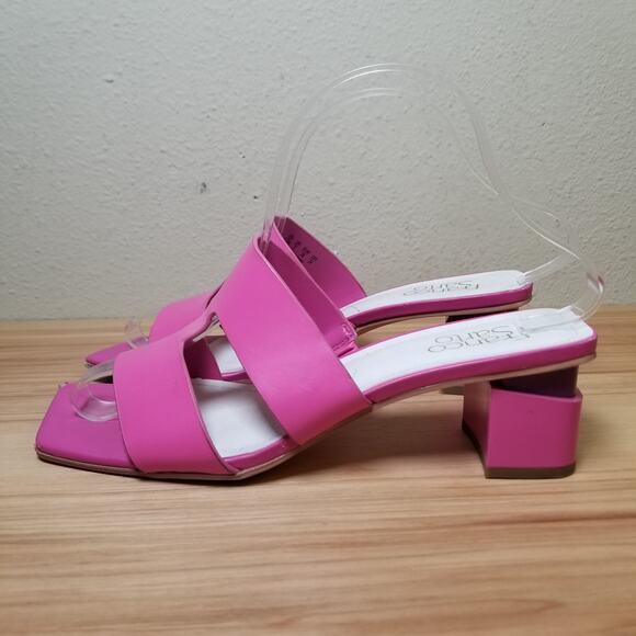 Franco Sarto Size 7.5 Kirsi Block Heel Slide Sandal Hot Pink Leather Barbiecore - Picture 1 of 11